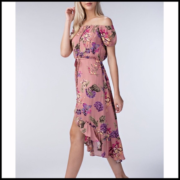 Off-Shoulder Floral Hi-Lo Dress - Picture 7 of 8